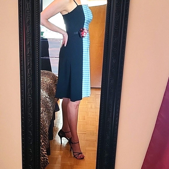 SALE! Cocktail Dress, Black, Spaghetti Strap, Stretch, A-line, Rosette, 6 - Picture 7 of 15